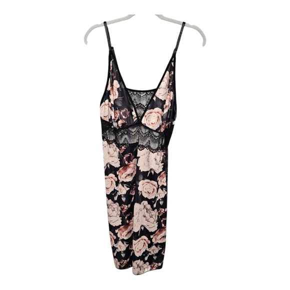 Sheer Floral Chemise with Black Lace Trim - Picture 1 of 4